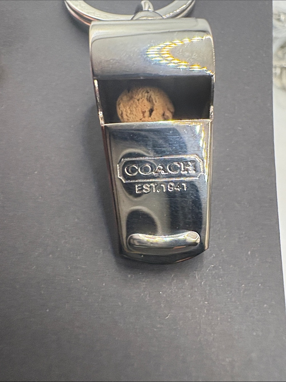COACH Silver Metal Whistle Keychain